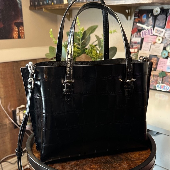 Mollie Coach Black Croc-Embossed Tote 25 - Picture 7 of 9